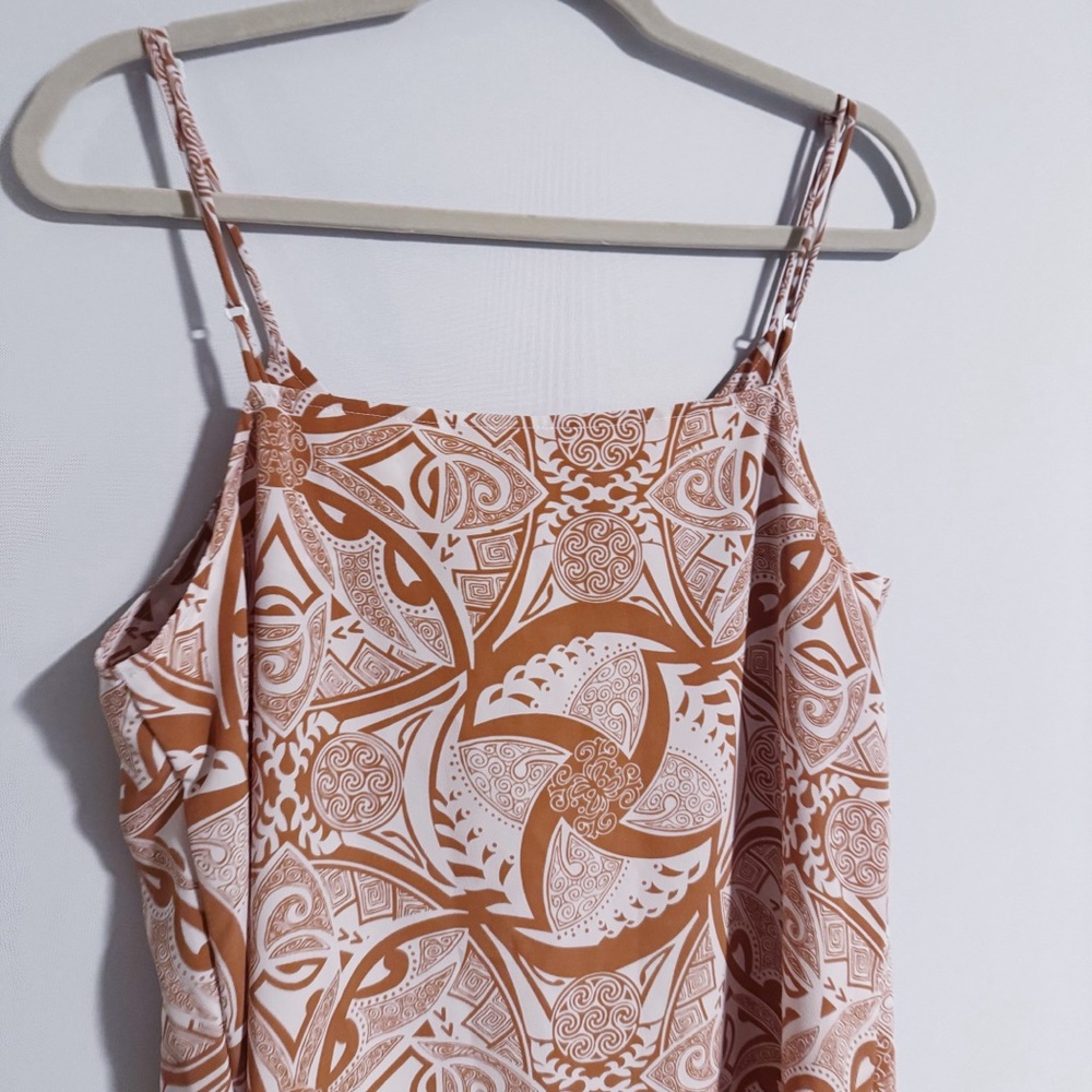 Manuhealii - Cream and Orange Printed Midi Dress - Picture 2 of 5